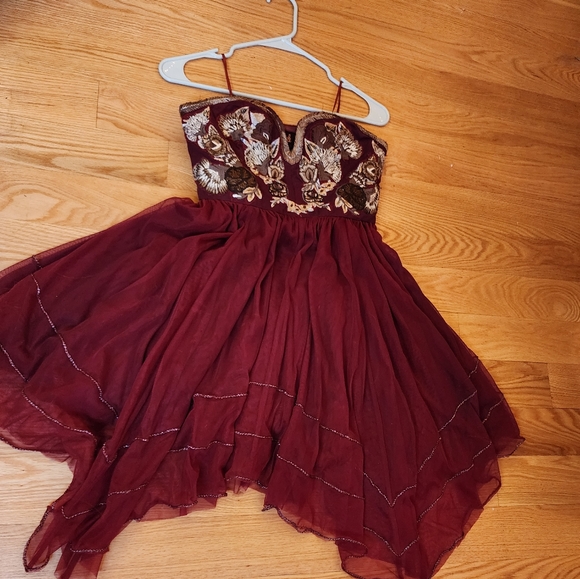 Free People Embroidered Bodice Tulle Mini Dress size 0 - Picture 2 of 4